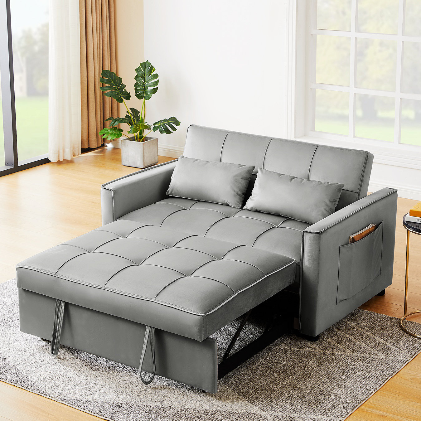 Latitude Run® 52.7" Velvet Square Arm Sofa Bed - Wayfair Canada