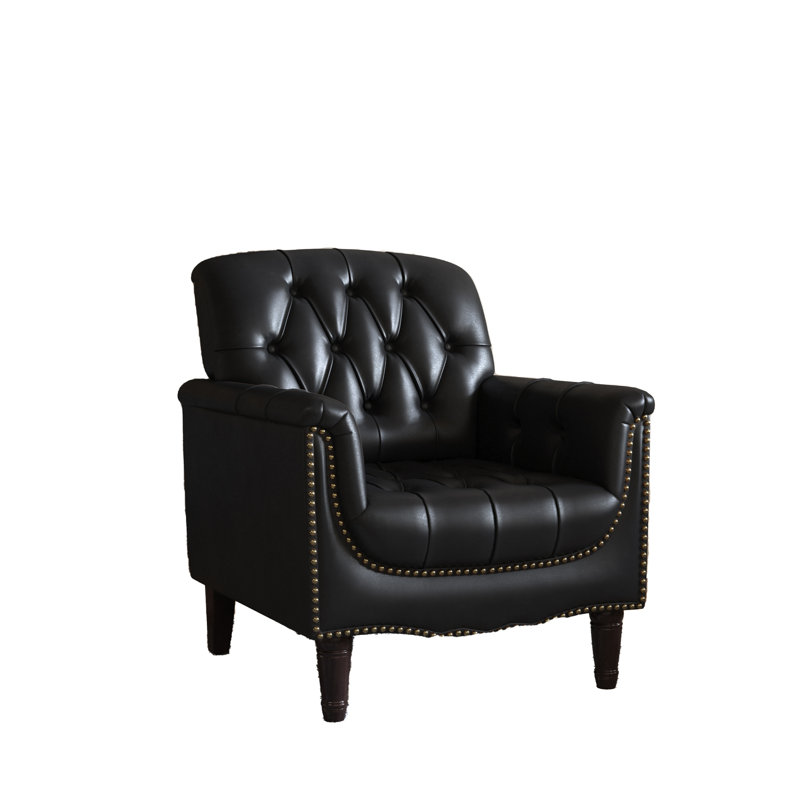 80 Cm Wide Tufted Armchair, Blue Black Faux Leather
