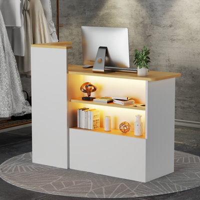 Bureau de réception rectangulaire Premium Premium avec éclairage RVB et rangement verrouillable