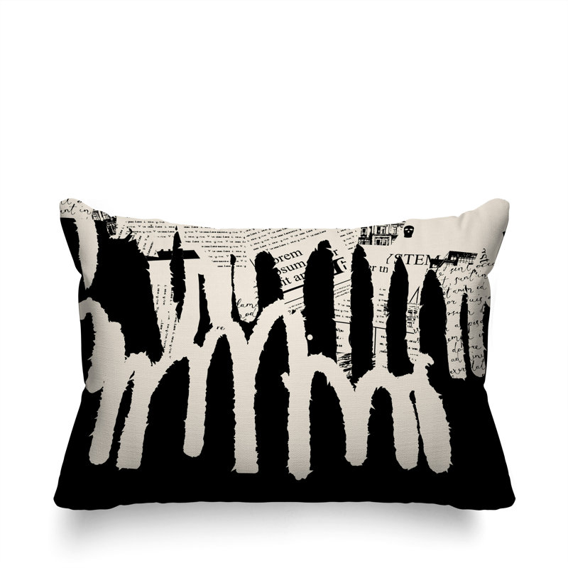Oreiller rectangulaire réversible intérieur / extérieur Kisha, Noir / blanc cassé, H 14 po x l 20 po