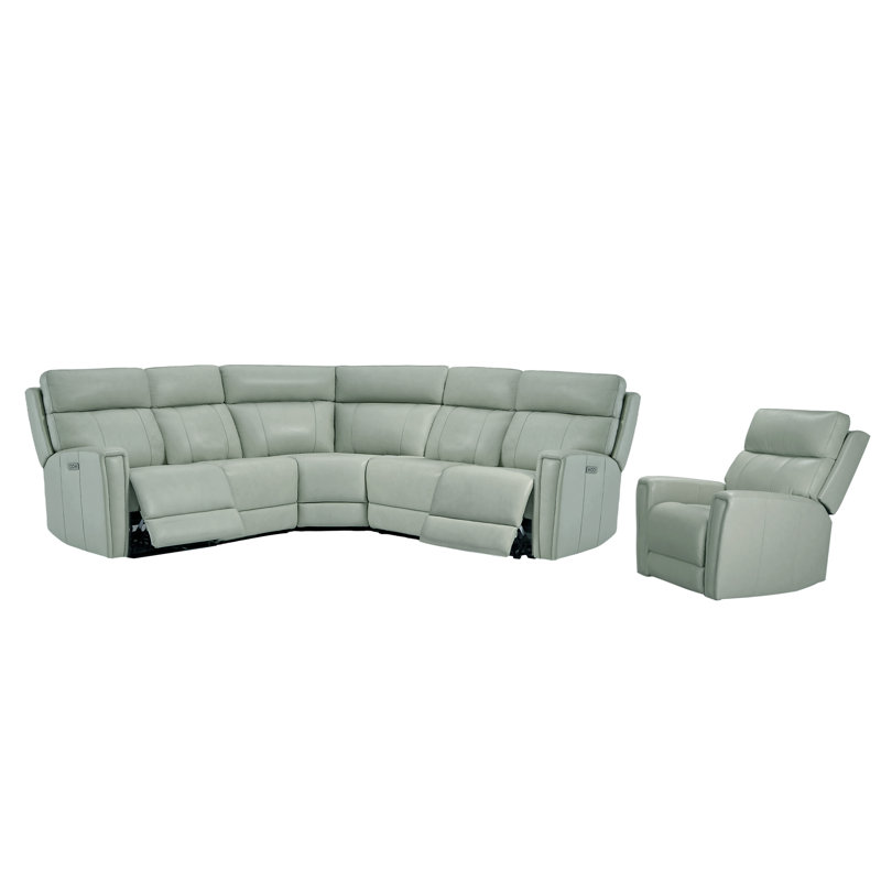 Fauteuil modulaire inclinable électrique en L Avani, Cuir véritable vert, Alimentation