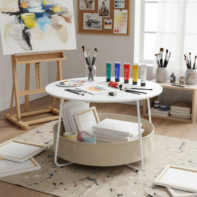Table basse ronde moderne avec panier de rangement - Centre de table minimaliste