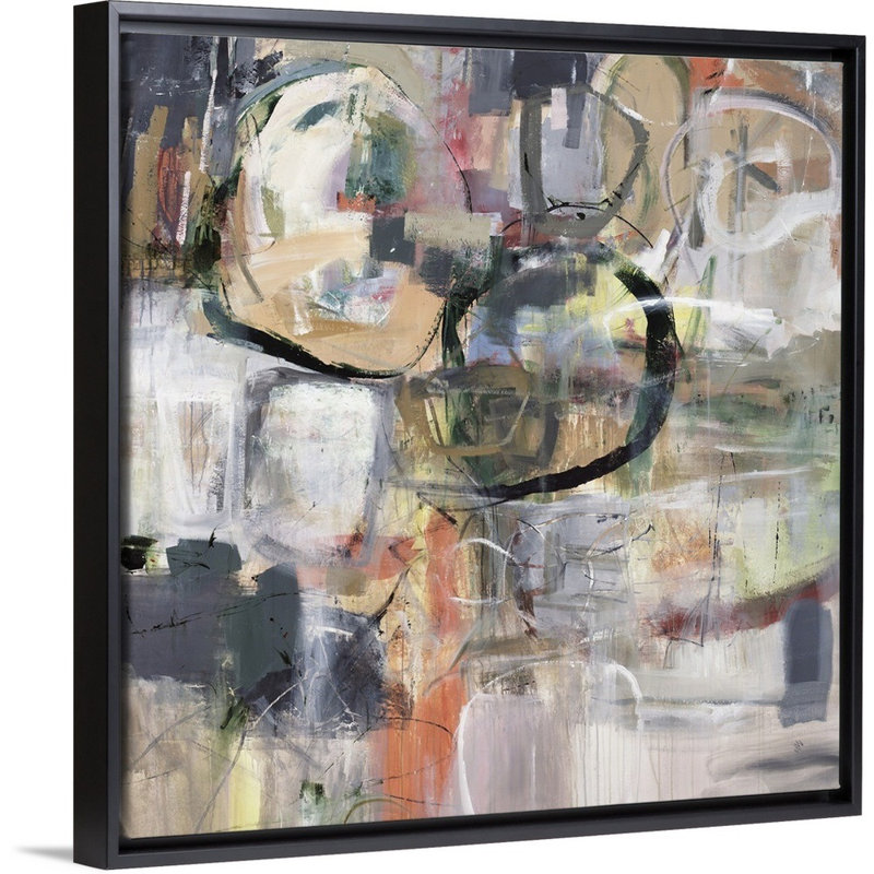 «Olive and Oval», peinture sur toile, H 17,7 po x l 17,7 po x P 1,75 po, Cadre flottant noir