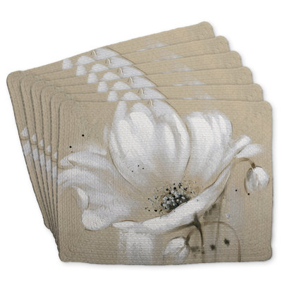 Braided Polyester Placemats Set of 6 | White Abstract Wild Flower