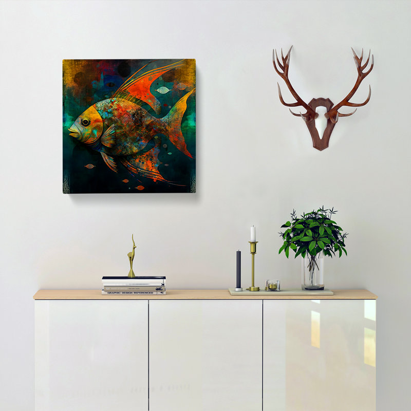Fish Abstract Expressionism - Wrapped Canvas, 35cm H x 35cm W x 3cm D