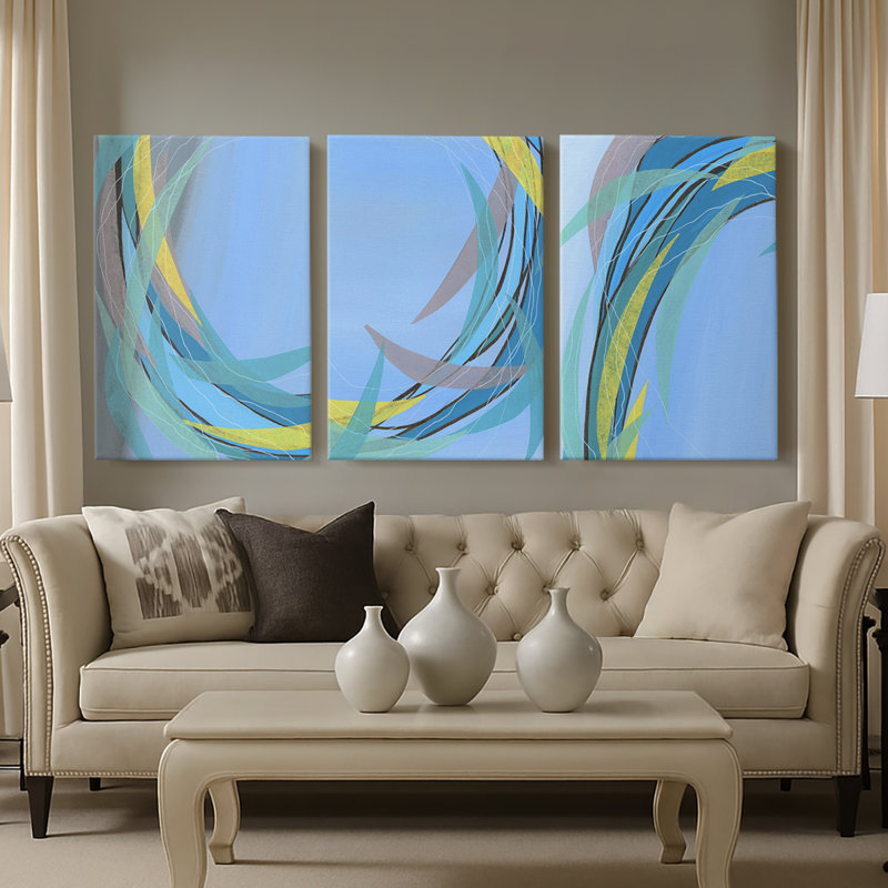 Circulating Flow I  -Custom Wrapped Gallery Canvas - 3 Pieces, 18" H x 36" W