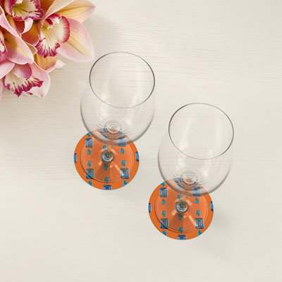 Gem Sapphires Orange Vegan Leather Round Coasters