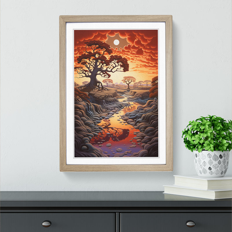 Landscape Tachisme No.2 - Single Picture Frame Print on Wood, 64cm H x 46cm W x 2cm D, Oak Framed
