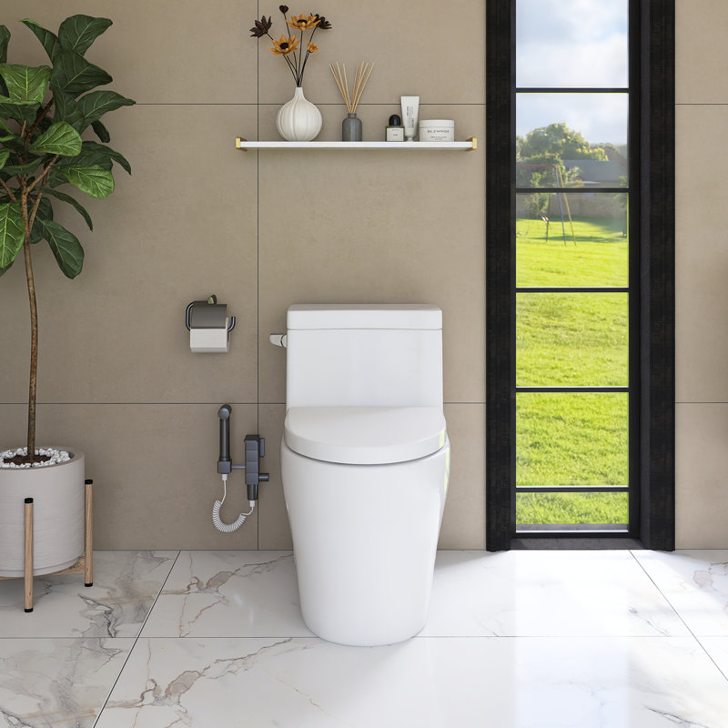 Toilette allongée 12 po à pièce unique avec chasse d'eau 1,28 GPF et siège blanc inclus