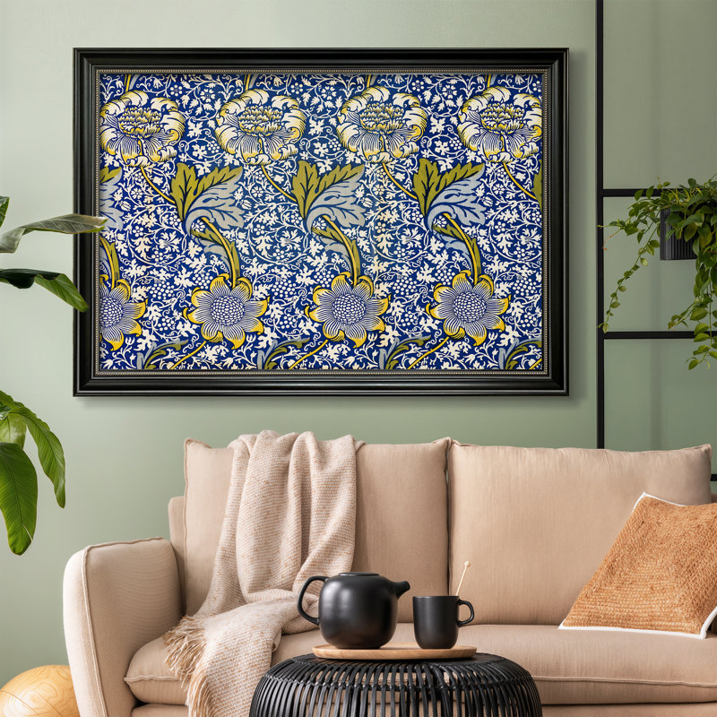 Kennet - Indigo / Gold, 1883 - William Morris - Toile sur mesure encadrée, 24x34 INNER SIZE, Framed Canvas, Matte Black Bead
