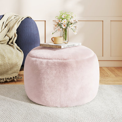20" Wide Faux Fur Ottoman Round FootStool for Modern Interior Design