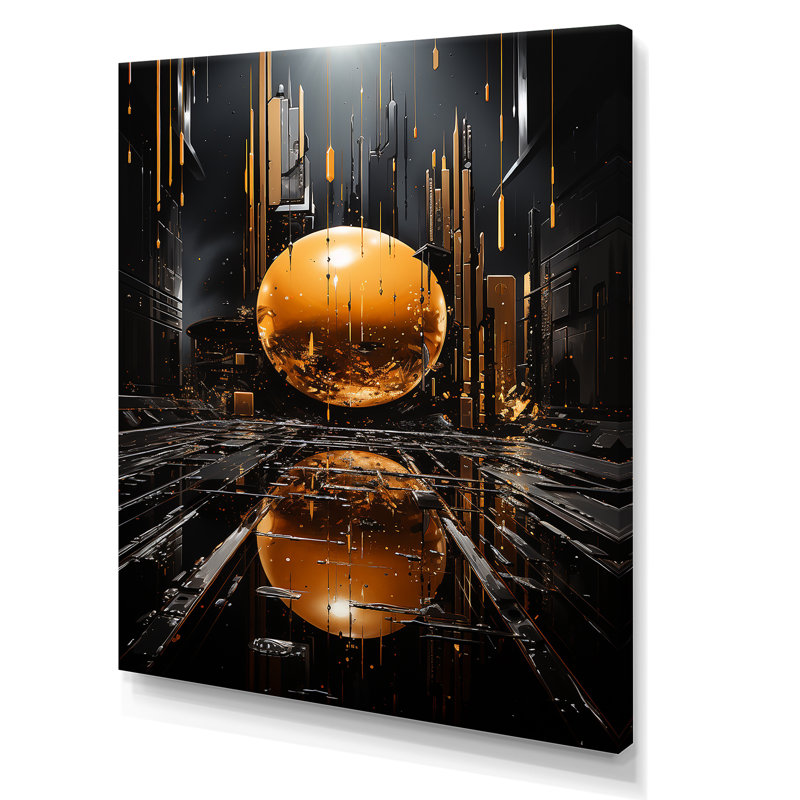 «Black and Gold Spiral Graffiti II - Abstract Collages», art mural, Toile tendue, H 32 po x l 16 po