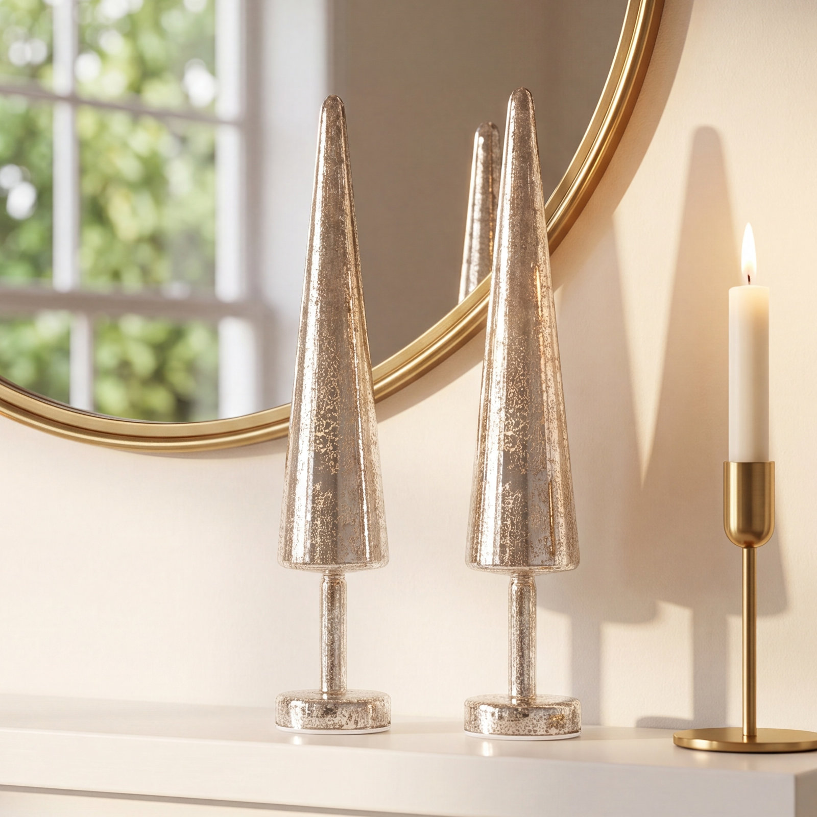 2-Piece Lighted Sparkle Cone Tree Set, Gold, 18" H x 3.5" W x 3.5" D
