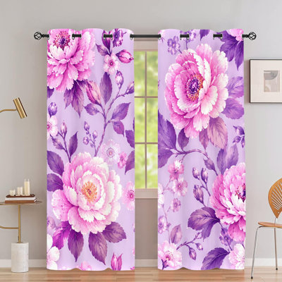 2 PCS rideaux occultant avec œillets, drapés en polyester imprimé floral à imprimé floral de feuille de pivoine, isolation thermique, réduction du bruit, protection de la vie privée, rideaux obscurcissant de traitement de fenêtre pour la chambre à coucher, cuisine, intérieur, décoration intérieure
