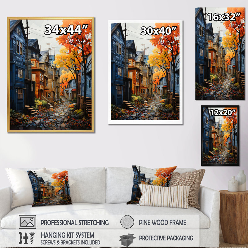 «Palina Cityscape Alleyway Patchwork V», reproduction sur toile, H 20 po x l 12 po x P 1 po, Cadre flottant doré