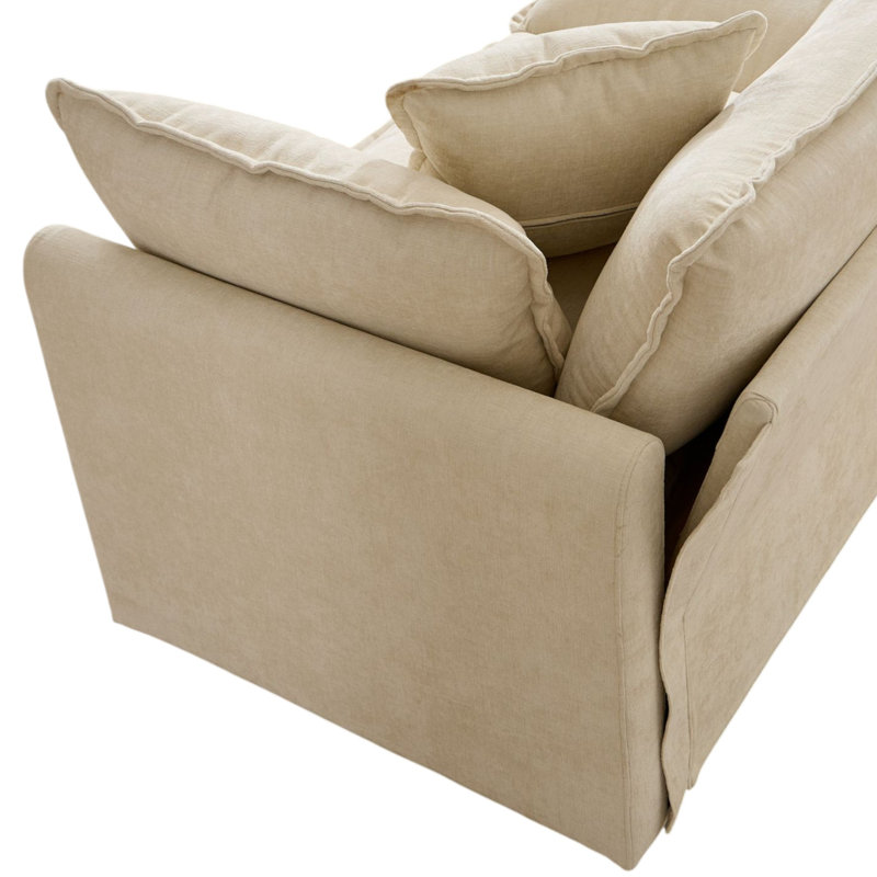 Geneveve 113.8"W Chenille Upholstered Sofa With Ottoman, 5 Compressed Pillows & Compressed Foam Cushions, Beige Chenille