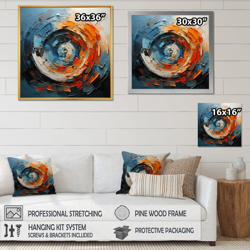 Dynamic Spiral - Abstract Spirals Wall Art, 36" H x 36" D x 1.5" D, Black Single Picture Framed