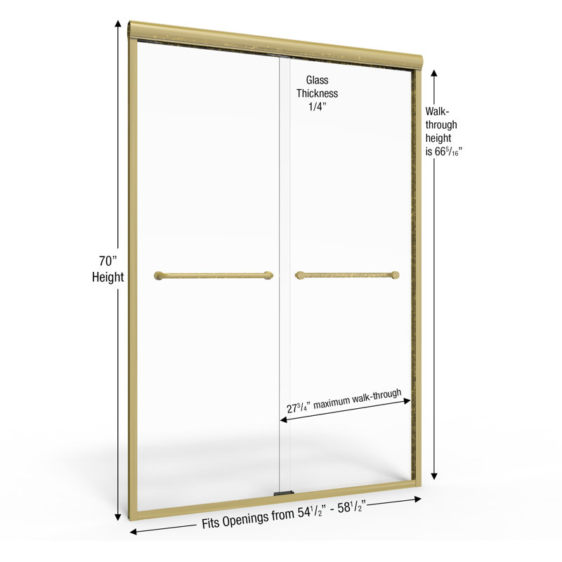 Porte de douche demi-cadre l 54,5 "x H 70" Infinity, Or brossé, Transparent
