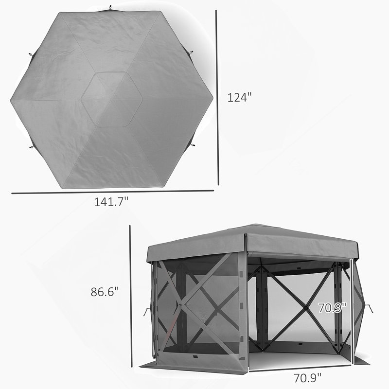 Tente avec parois latérales, auvent extérieur avec sac de transport, auvent de pavillon