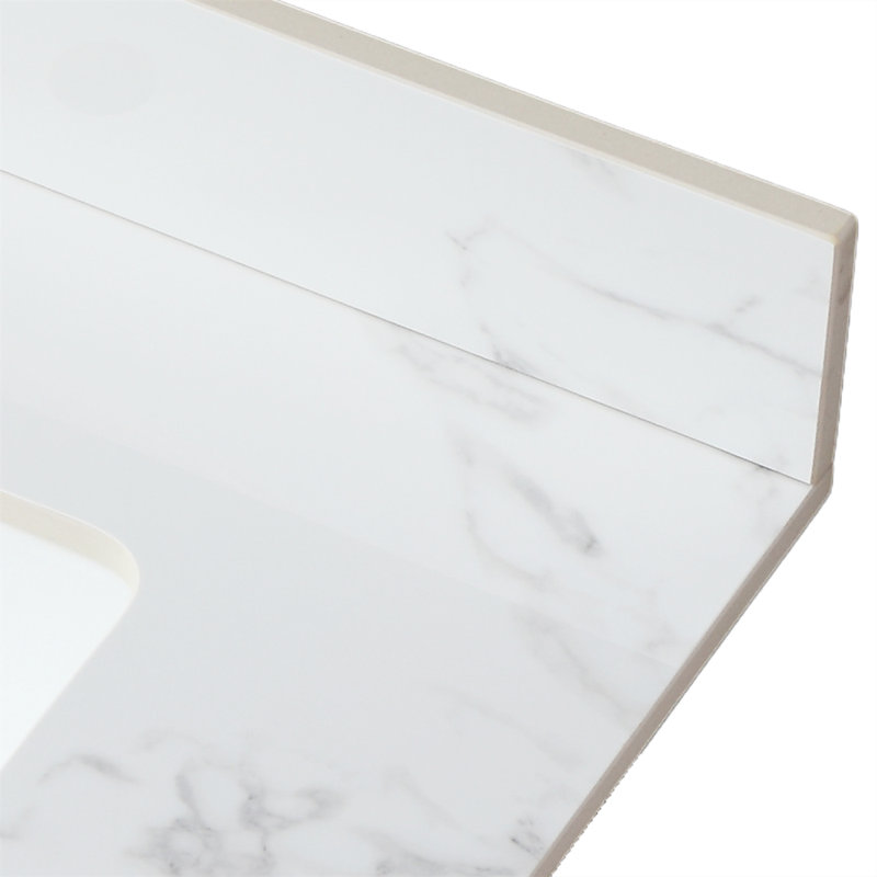 Bathroom Vanity Top,Sintered Stone Carra Barthroom Vanity Sink Tops With Rectangular Undermount Ceramic Sink With Vanity Backsplash,  Faucet Hole Bathroom Vanity Countertop
