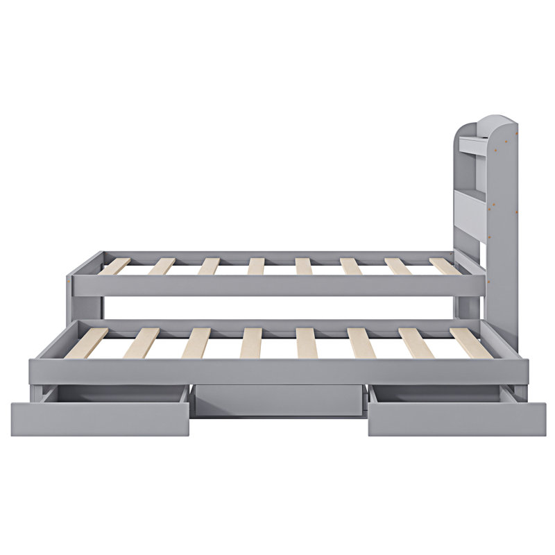 Platform Bed With Storage LED Headboard, Gray