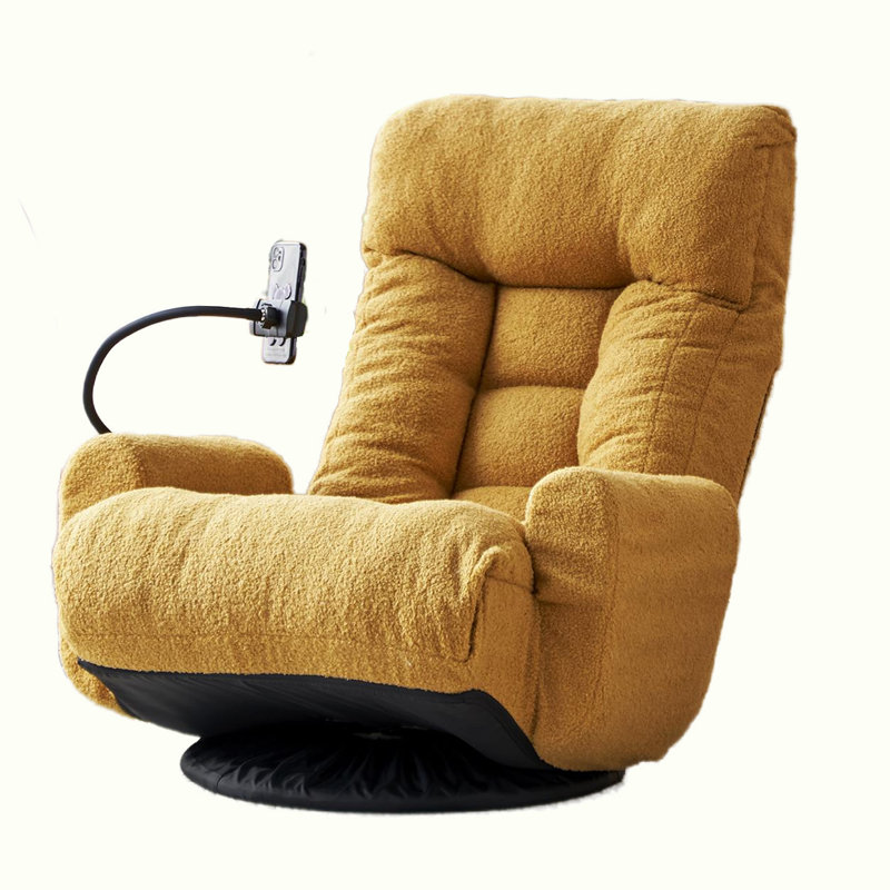 Adjustable Head and Waist Game Chair, 360-Degree Rotatable Sofa for Living Room, Lounge, and Leisure, Yellow Boucle