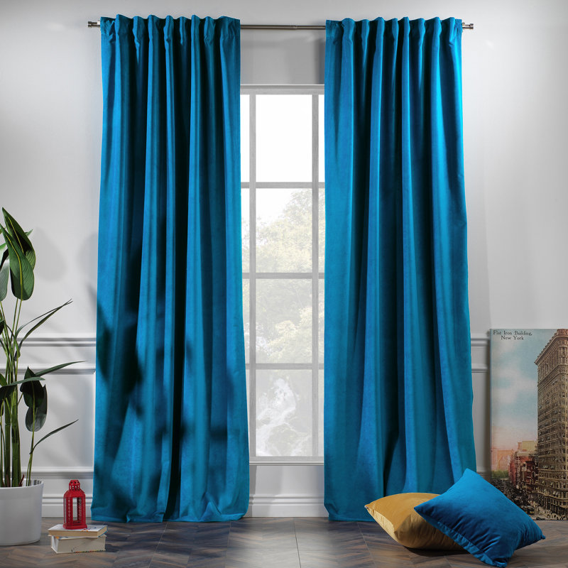 Rideau simple extra long et extra large en velours mat luxueux, 44 - bleu, L 52 po x L 63 po