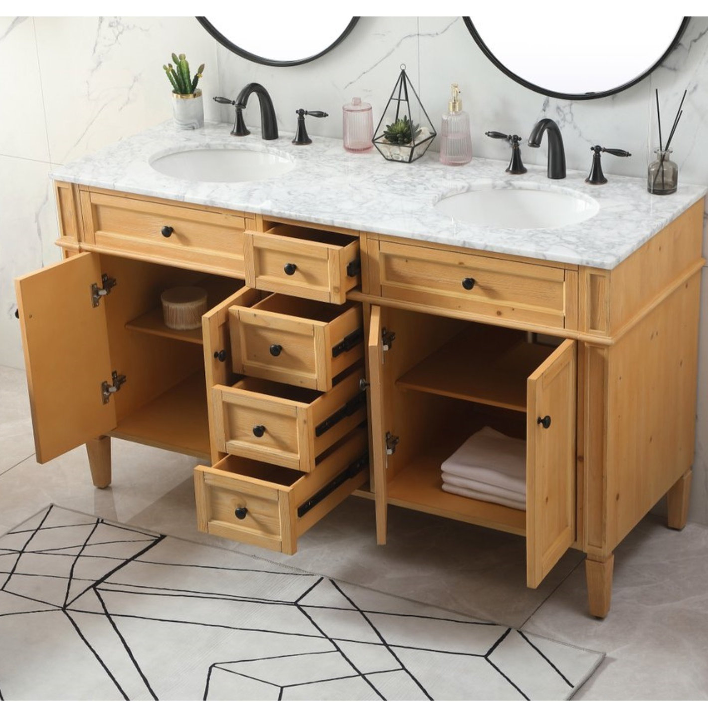 Rivers 60'' Double Bathroom Vanity, Natural Wood