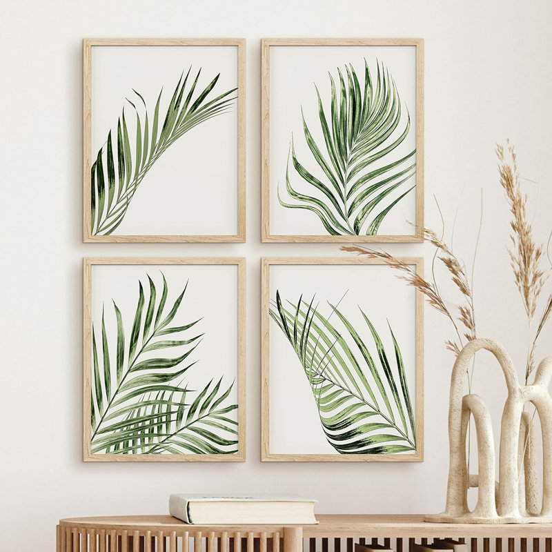 Ensemble de 4 feuilles de palmier vert du désert, ensemble de 4 reproductions murales encadrées, H 14 po x l 11 po x P 1 po