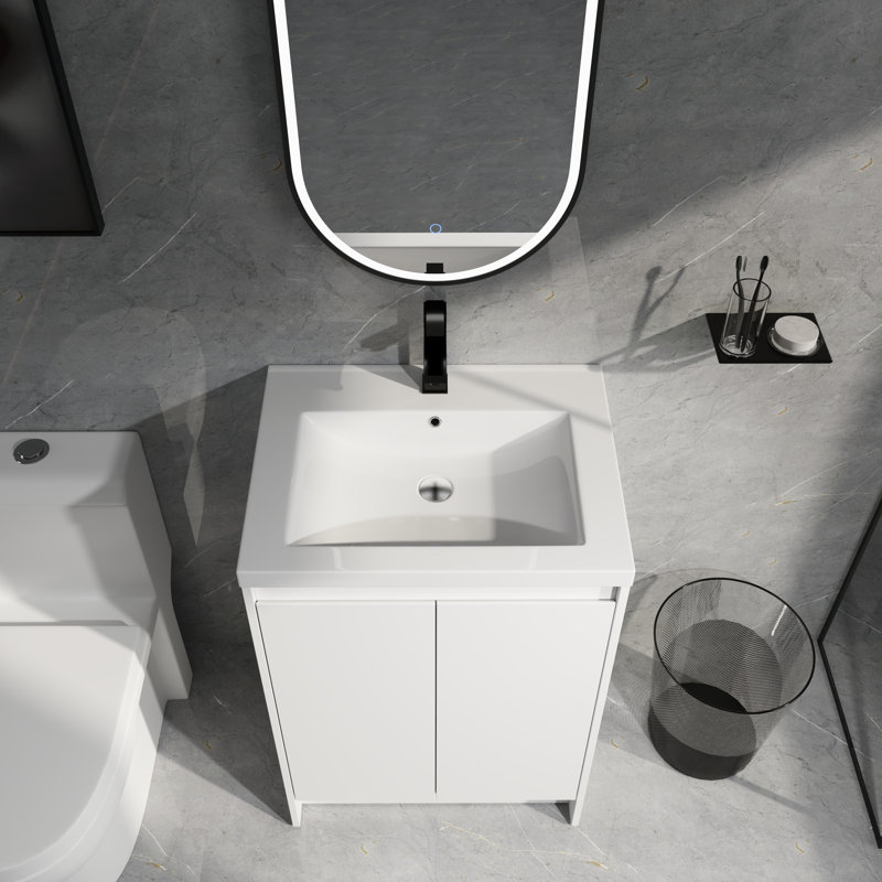 24" Wall Mount Vanity with Resin Sink - 2 Soft-Close Doors White
