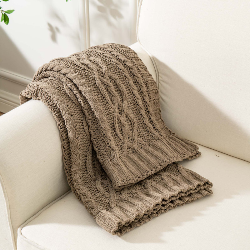 Camel Knitted Chenille Throw Blanket, 51" x 67"
