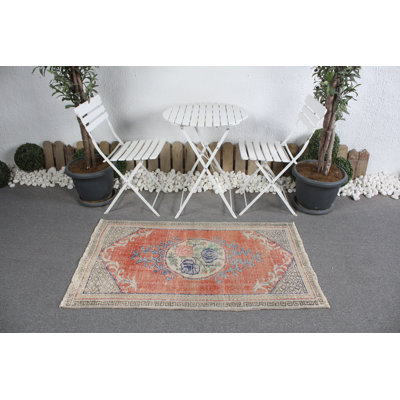 Handcrafted Turkish Oushak Rug in Vintage Style with Rich Red Accent for Entryway