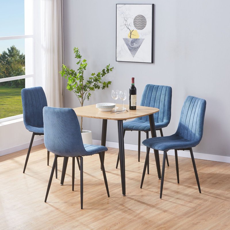 Sisquoc 800mm Square Table & 4 Fabric Chair Set, White, Blue