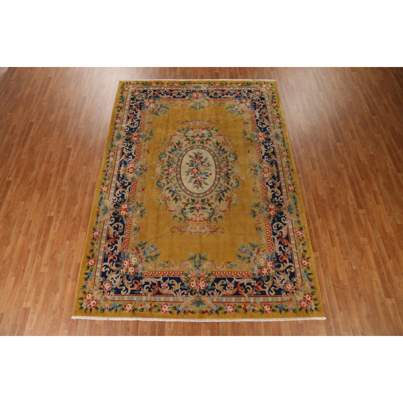 Tapis vintage rétro Art Deco Nichols noué à la main 8 x 11