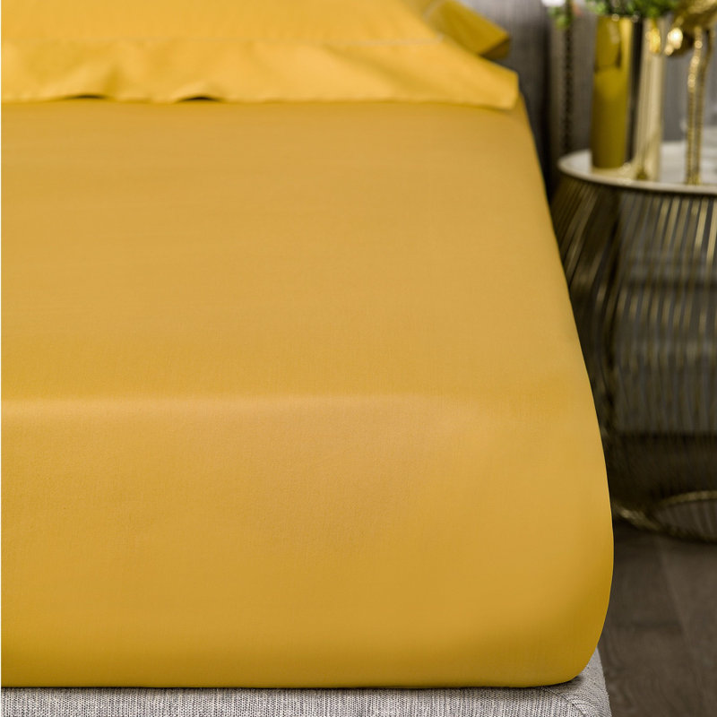 Rhapsody Sateen Fitted Sheet, Mustard, Queen