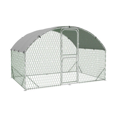 Large Metal Chicken Coop and Run: Outdoor Walk - in Poultry Cage with Reinforced Triangle Support and Double Doors for Yard