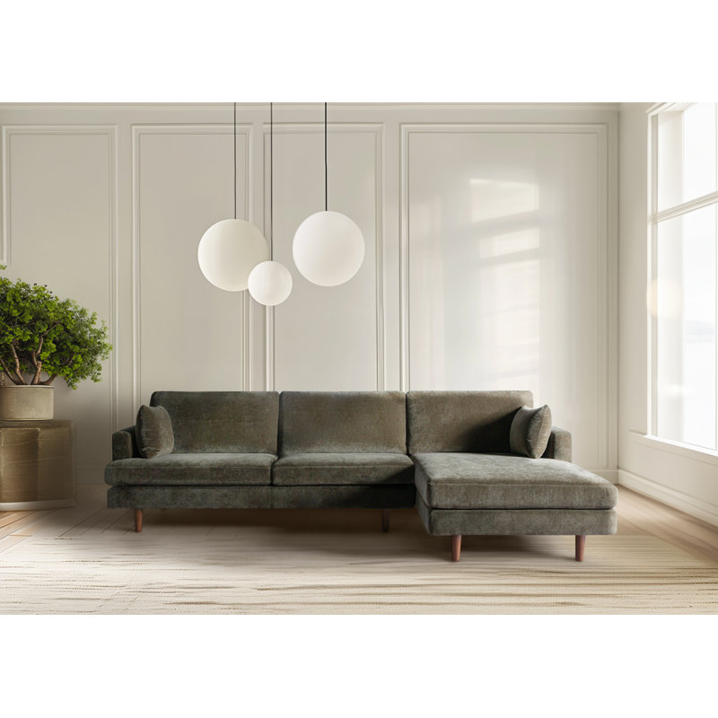 Laguna Upholstered L-Shaped Sectional, Right Hand Facing, Olive Green Performance Chenille