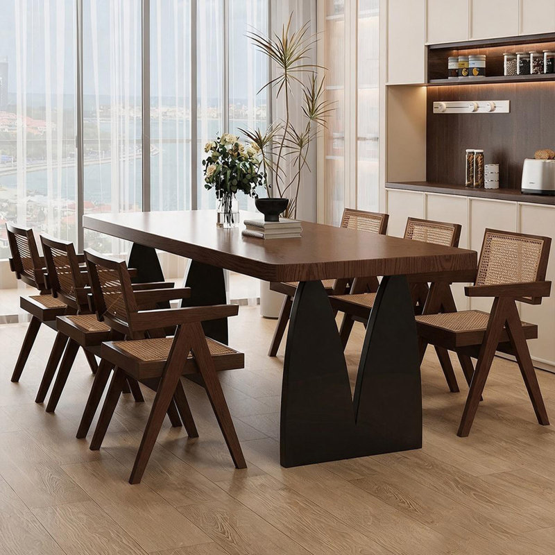 Brown Rectangular Solid Wood Slab Dining Table, 29.53"H x 94.49"L x 39.37"W