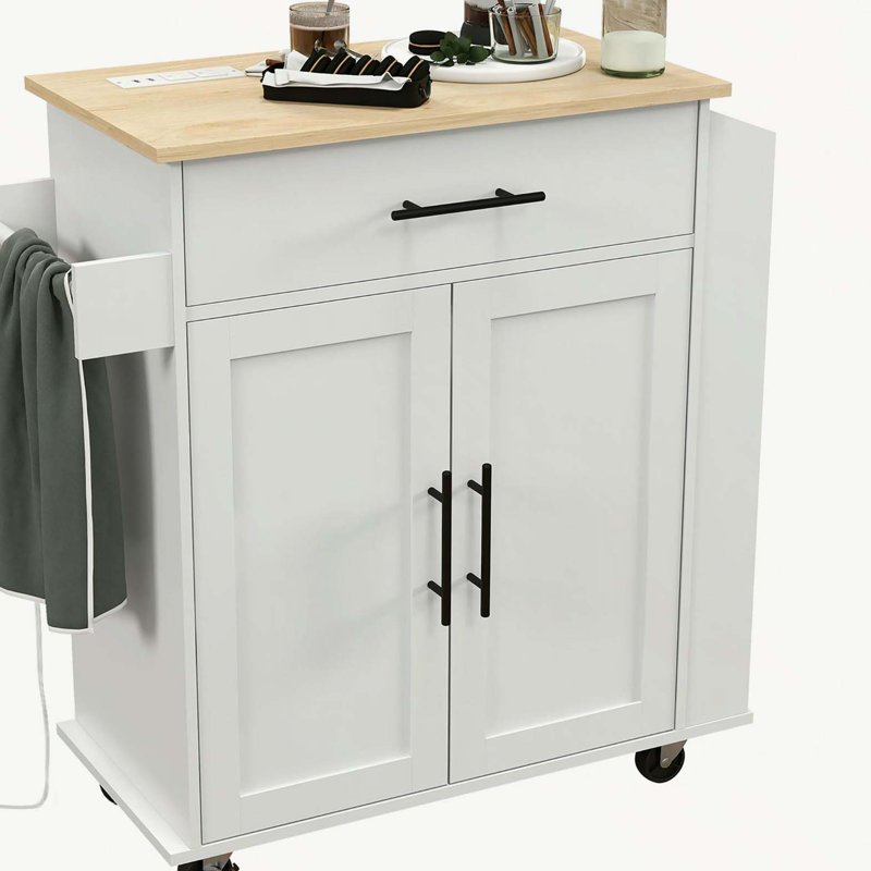 Sicilee Kitchen Cart with Manufactured Wood Top, White