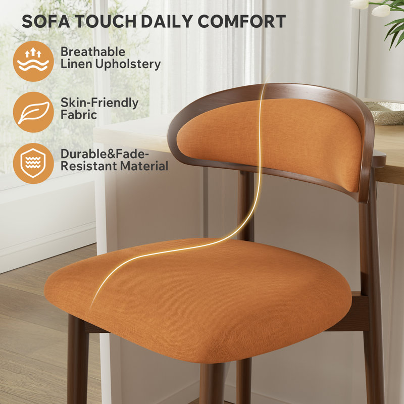 Upholstered Solid Wood Dining Chair With Footrest - Stylish And Comfortable Side Chair, Orange, 4