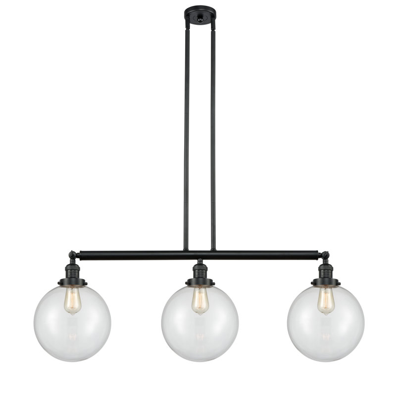 Lehmann 3 - Light Kitchen Island Pendant, Clear, Matte Black, LED