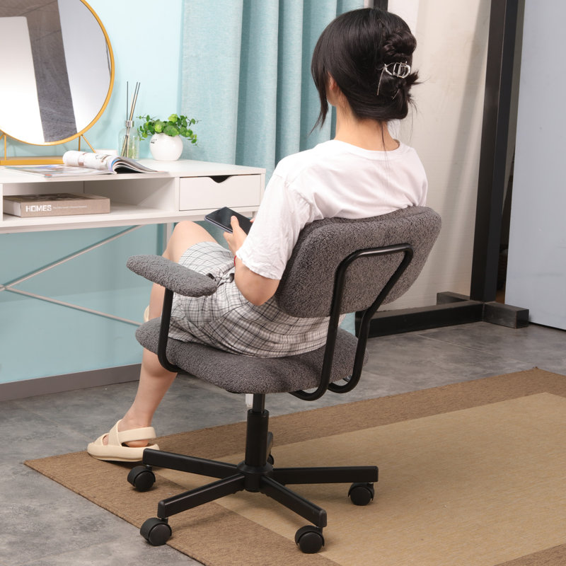 23'' Lamb Wool Armrest Task Chair - Adjustable Swivel with Tufted Back, Gray, Yes
