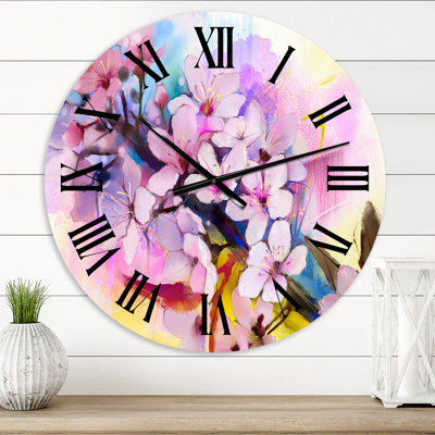 Peinture de cerisier en fleurs au printemps - Horloge murale traditionnelle