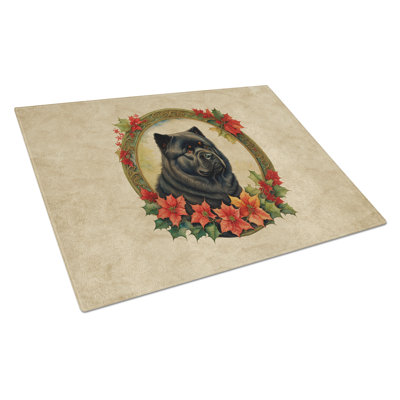 Chow Chow Christmas Flowers Glass Cutting Board