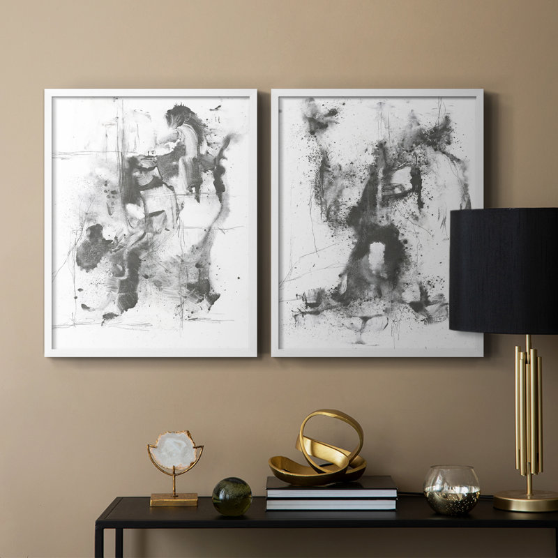 Graphite abstrait I-Premium, impression encadrée - prête à être accrochée - aucun clou requis - aucun clou requis, Blanc