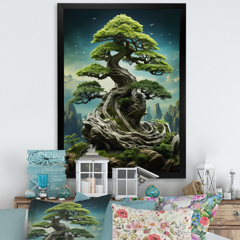 Art asiatique, sagesse bonsaï II, Toile encadrée noire simple, H 32 po x l 24 po x P 1 po