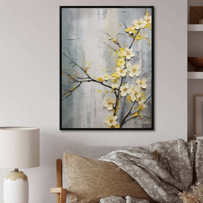 Fleur de pommier harmonie - impression d'art mural floral, H 20 po x l 12 po x P 2 po, Cadre flottant noir