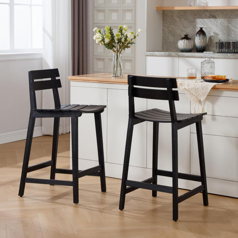 Tabouret de bar 26 po en bois massif avec dossier et repose-pieds Farmhouse