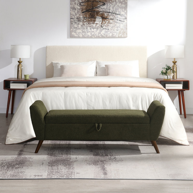 Upholstered Bench With Storage, Olive Green