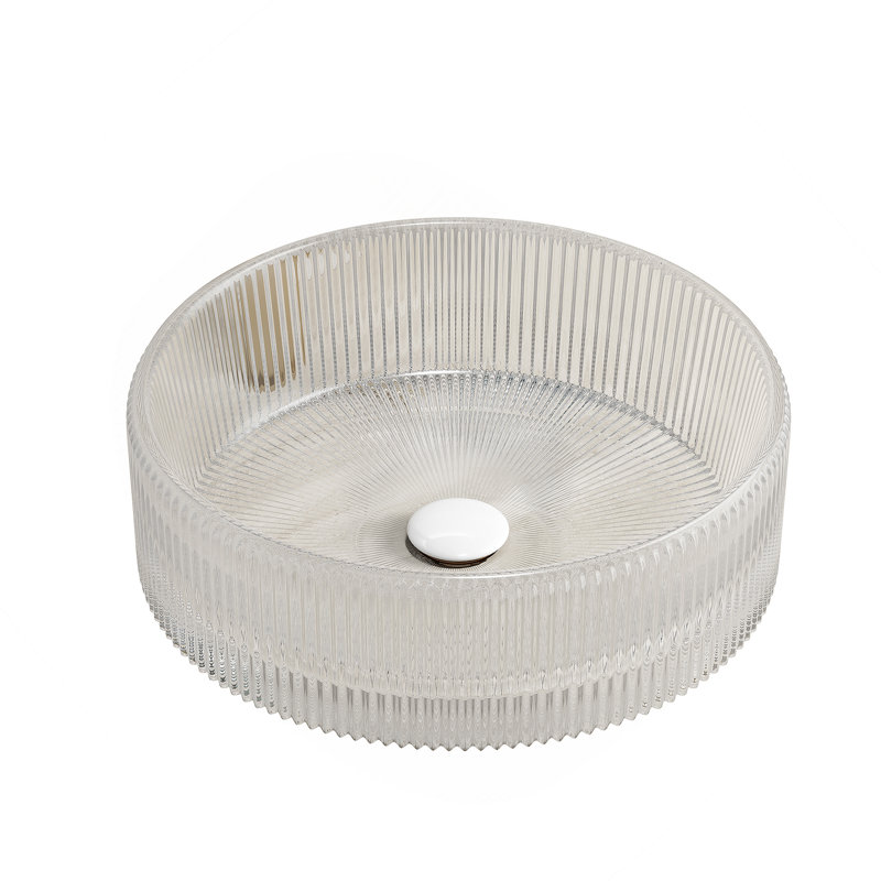 14'' Bathroom Round Crystal Glass Sink Without Faucet, Transparent, Transparent